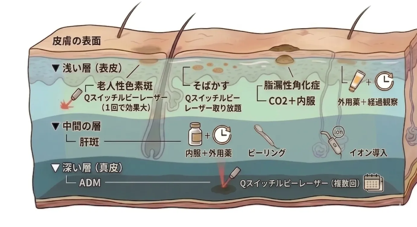 水槽の比喩で見る「シミの深さと治療の関係」